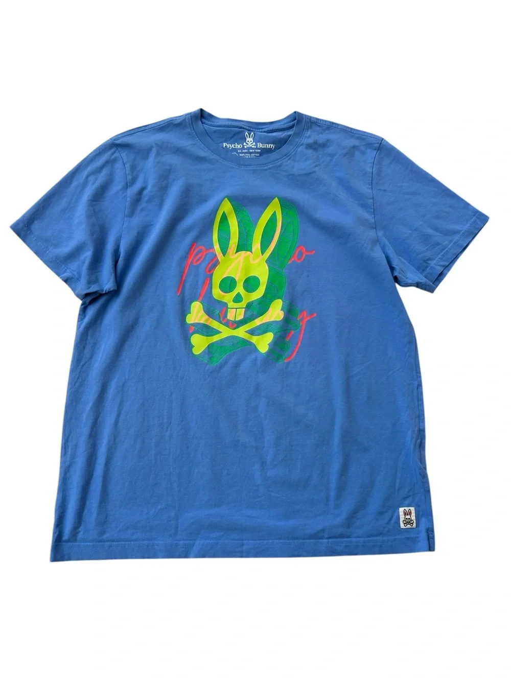 Psycho Bunny Graphic Crew Neck T Shirt Men's Blue 100% Pima Cotton XL Size 7